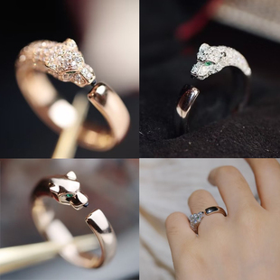 招财金钱豹子戒指男女镶钻18K玫瑰白金戒子指环欧美轻奢高级个性