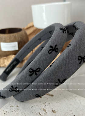 韩国东大门灰色植绒蝴蝶结可爱简约发箍外出时尚发卡宽版法式头箍