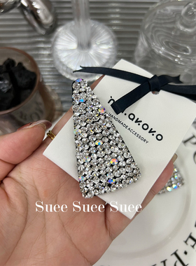 韩国东大门进口blingbling水钻ab三角形满钻BB夹时髦镶钻刘海发夹