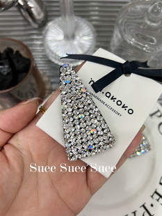 韩国东大门进口blingbling水钻ab三角形满钻BB夹时髦镶钻刘海发夹