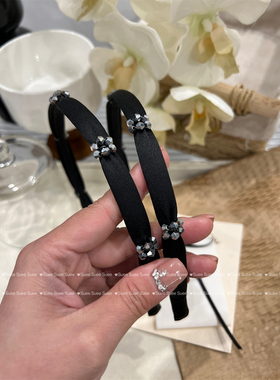 韩国东大门灰色串珠小竹节设计感法式优雅知性小细版黑色缎面发箍