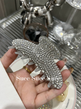 韩国新款法式时髦银色满钻醋酸鲨鱼夹后脑勺盘发抓夹大号发饰发夹