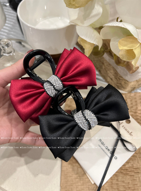 韩国东大门新年红色黑色百搭经典洋气水钻蝴蝶结在逃公主鲨鱼抓夹