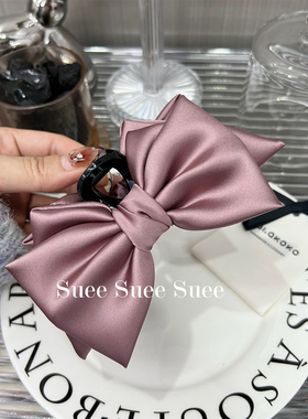 韩国东大门超美浪漫烟紫色在逃公主大蝴蝶结高级感进口缎面大抓夹