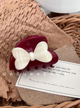 韩国东大门洋气白色醋酸蝴蝶结公主可爱kitty爱心显白盘发ins抓夹