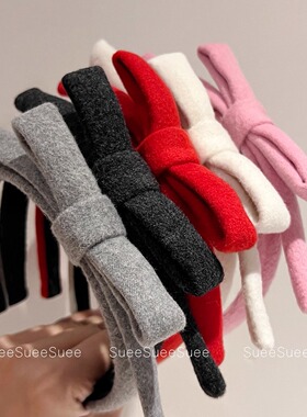 韩国东大门新款秋冬毛呢蝴蝶结发箍女小众设计感可爱头箍发饰发卡