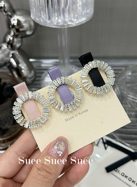 韩国东大门春款极简法式圆形锆石水钻高级感紫色纯色缎面刘海对夹