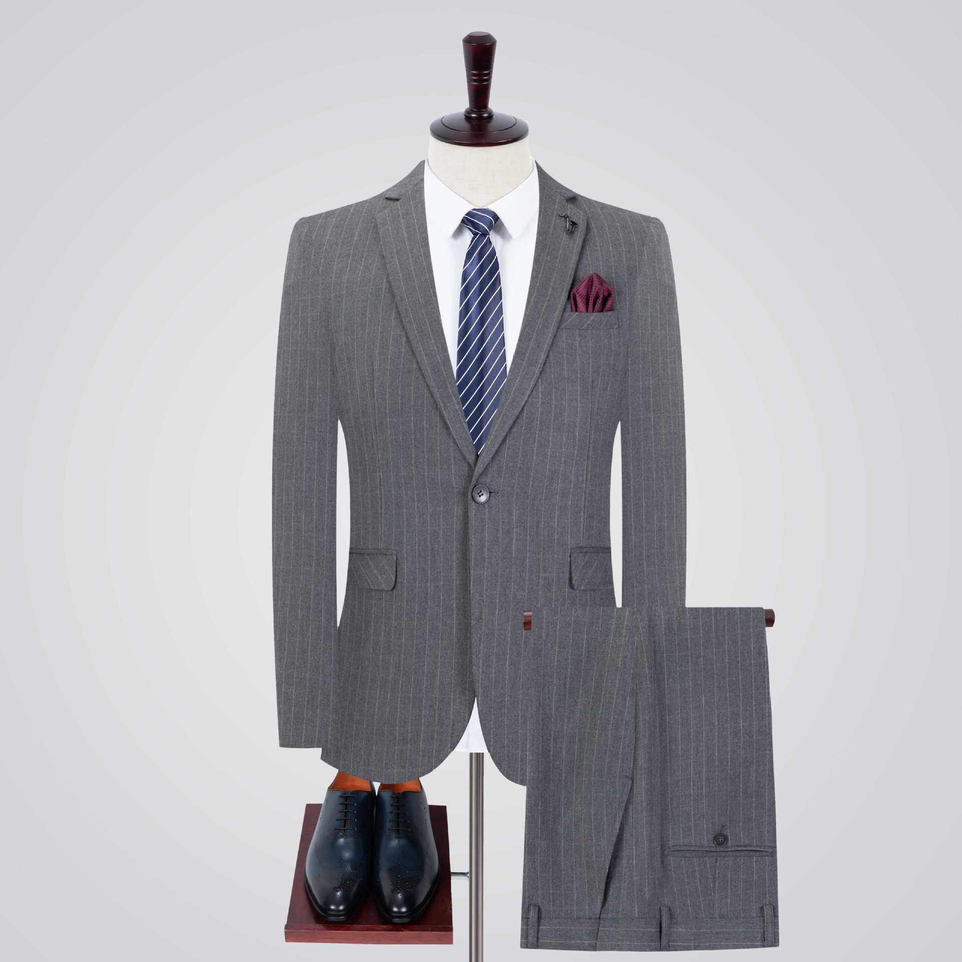 品牌男秋冬新款西服套装两件套磨毛商务一粒扣西装男结婚伴郎礼服