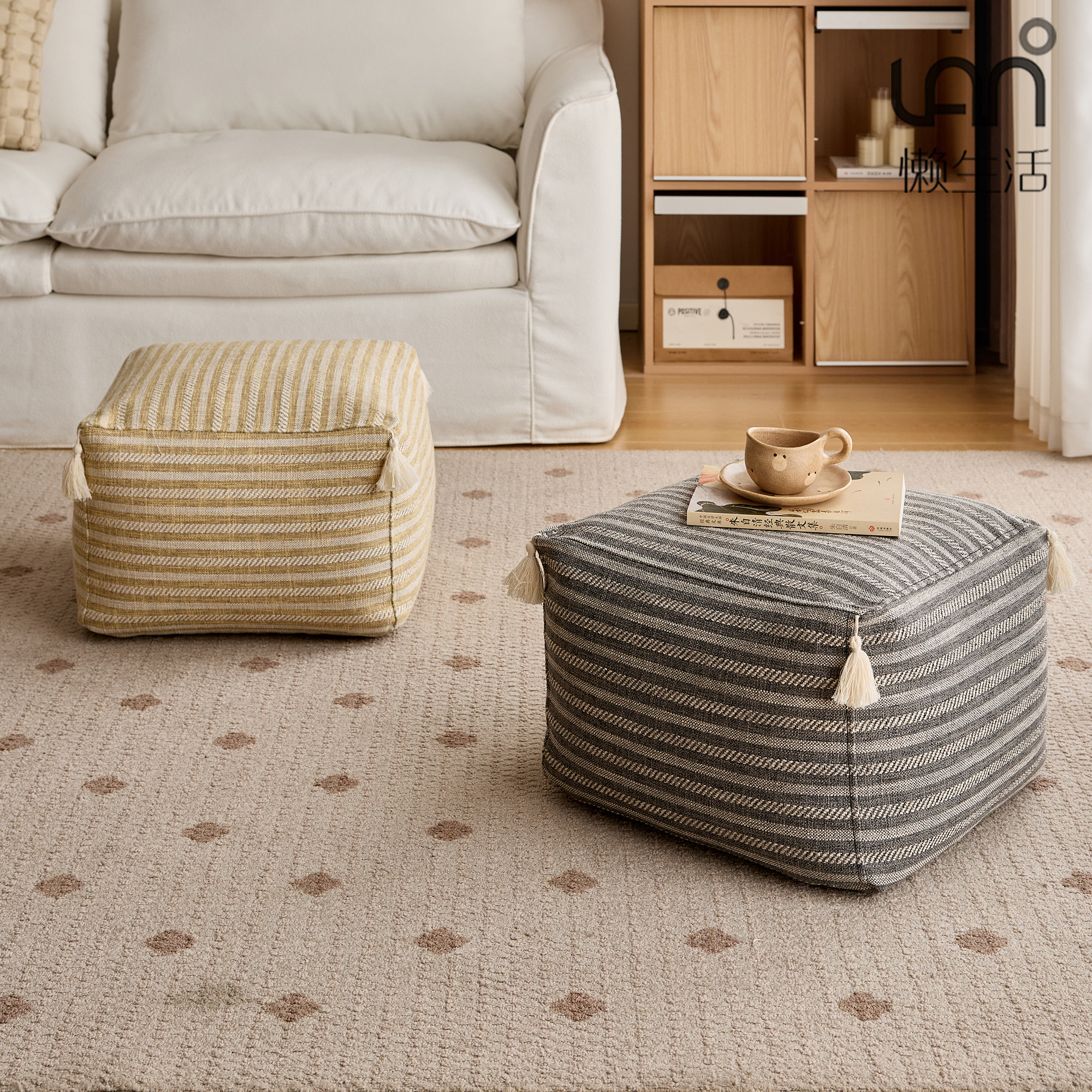 懒生活矮凳懒人沙发脚凳小户型门口换鞋凳棉麻榻榻米布艺坐墩脚踏