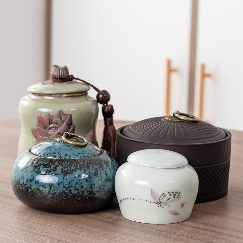 茶叶罐陶瓷半斤装密封罐防潮存储茶罐大号茶叶包装盒醒茶罐子家用