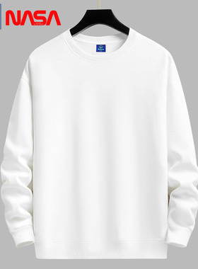 NASA秋冬圆领卫衣男纯棉宽松纯色加绒加厚重磅内搭青年学生保暖衣