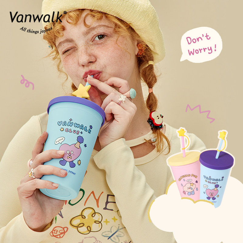 VANWALK心情系列 自制可爱少女高颜值小巧便携吸管水杯冷饮杯子图片