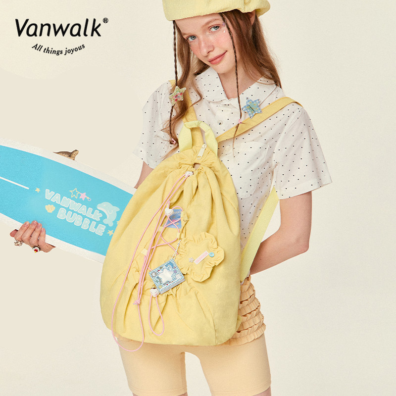 VANWALK泡泡岛 原创小众设计少女单肩斜挎帆布包大容量抽绳双肩包