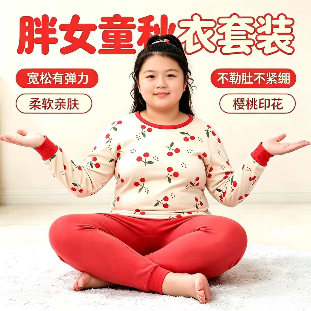 胖女童秋衣秋衣套装纯棉居家睡衣男童加肥加大码全棉毛衫儿童内衣