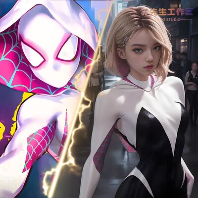 超凡蜘蛛侠格温cos服女紧身衣连体成人儿童万圣节漫展套装演出服