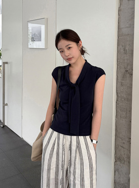 TG 知性韩系风 飘带领系结显瘦柔软亲肤棉弹T恤女2026夏新款26635