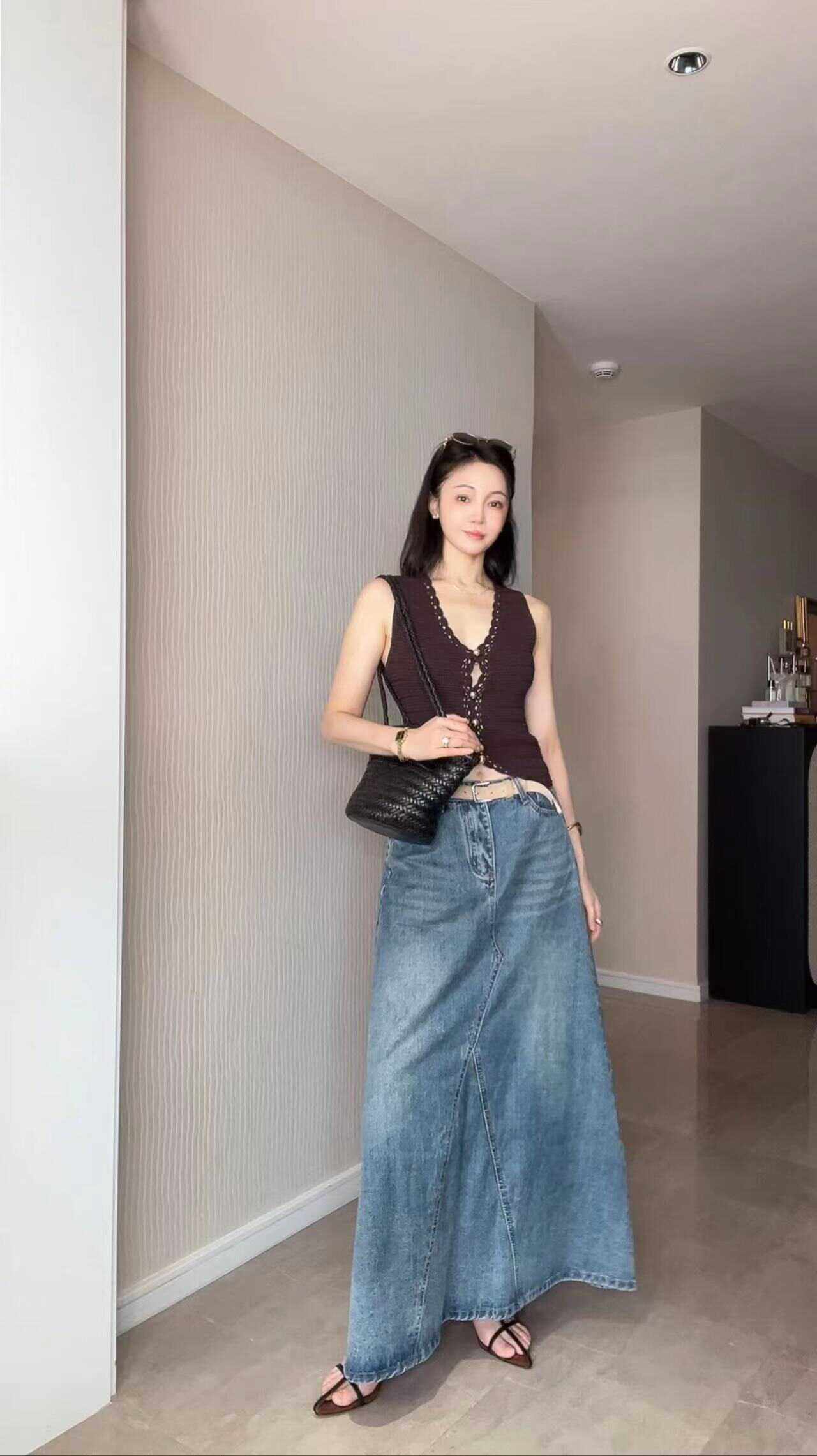 周婷ttc 复古高街牛仔半身裙长裙