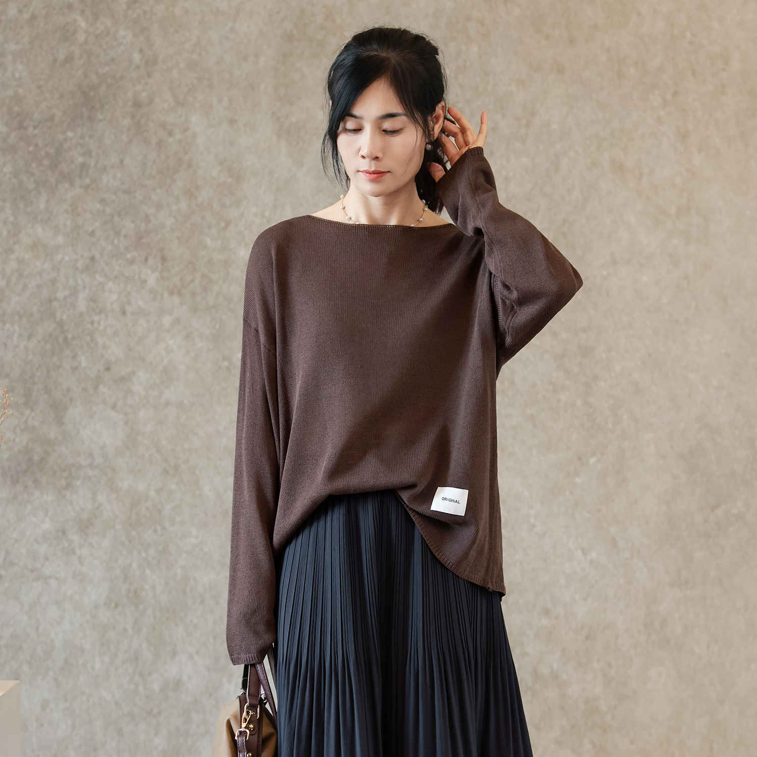 一字领针织衫宽松显瘦上衣