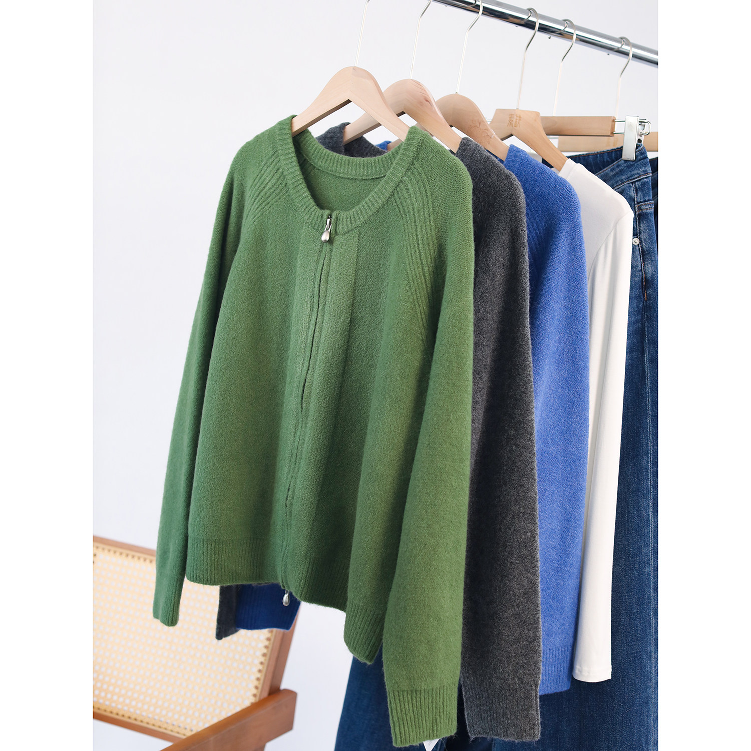 小众设计蛋壳双拉链糯米绒针织衫宽松休闲开衫外套,女装/女士精品,毛针织衫,淘宝优惠券,粉丝福利购,淘宝优惠卷