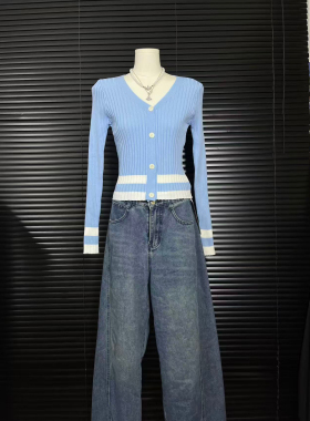 ueelook 窈窕纤细含真丝修身百搭显瘦日常休闲短款v领针织开衫