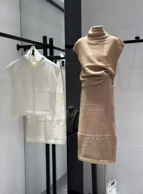 ueelook上东区高智感套装羊毛混纺高领宽松针织上衣半身裙女2256