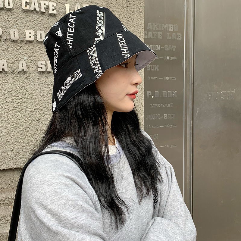 Fisherman's hat female street trendsetter's letter double sides wear casual kitten basin hat student sunscreen hat