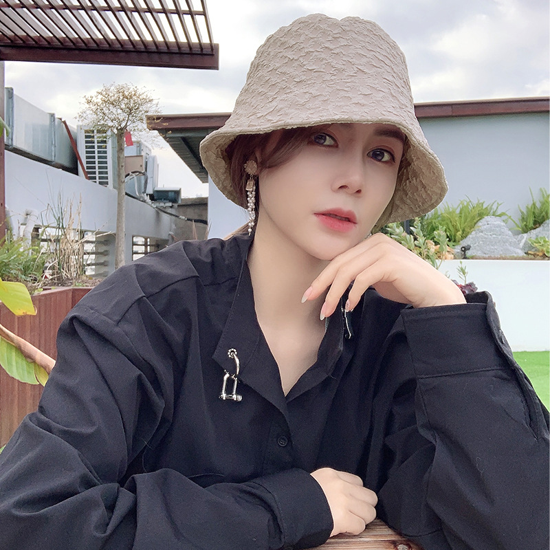 New fisherman's hat for women's Japanese face small sunshade Bucket Hat pleated bubble plain basin hat
