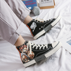 Autumn pirate king graffiti reflective casual couple Board Shoes New Korean versatile high top canvas shoes