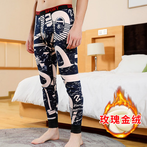 N2714P23男保暖裤加绒加厚打底裤青年时尚弹力印花秋裤紧身修身韩图片