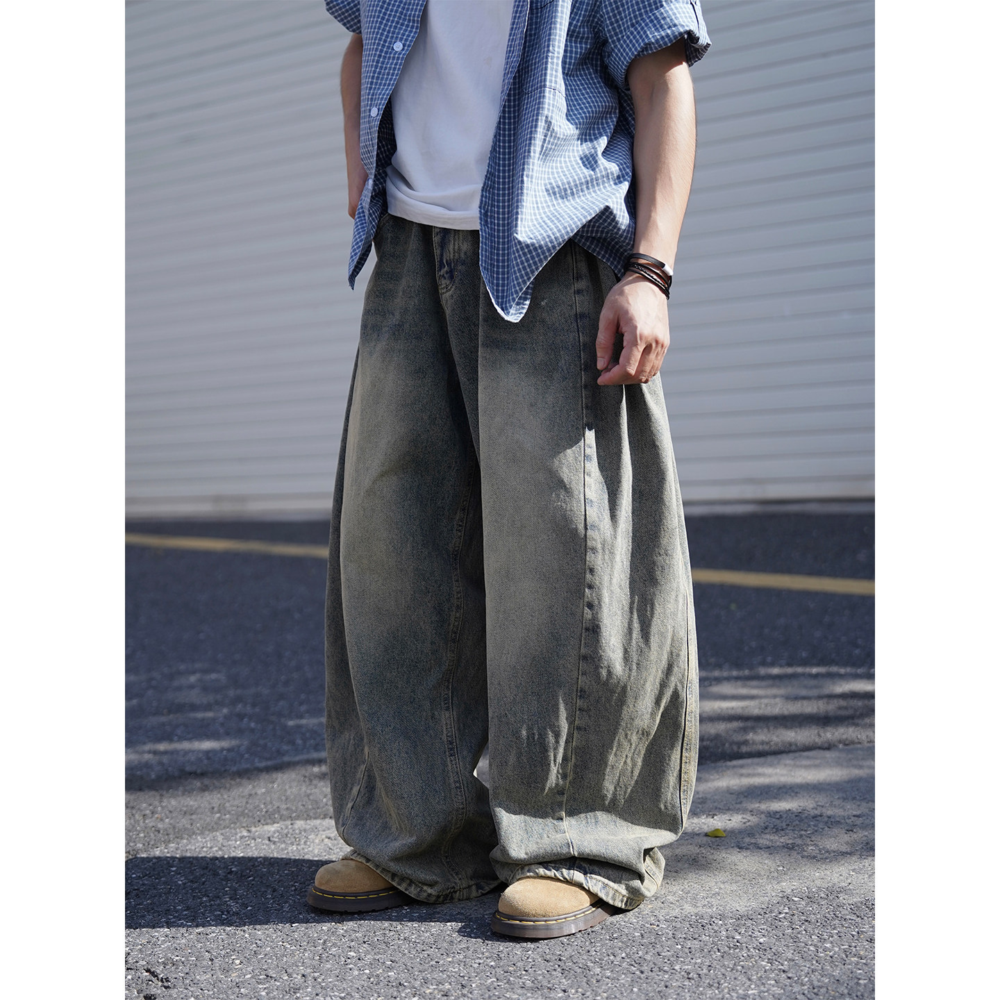 DGZZ水洗做旧美式复古浅蓝牛仔裤男女宽松直筒休闲长裤百搭阔腿裤,男装,休闲裤,淘宝优惠券,粉丝福利购,淘宝优惠卷