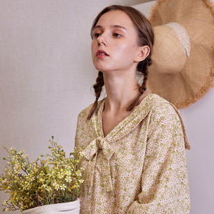 曼宅家俱乐部泡泡棉设计师推荐粉黄色套头套装可出门家居服睡衣裙