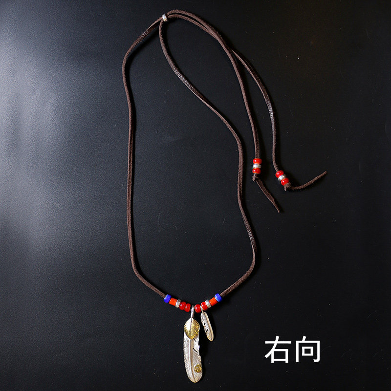 金馨吾郎925银羽毛吊坠项链