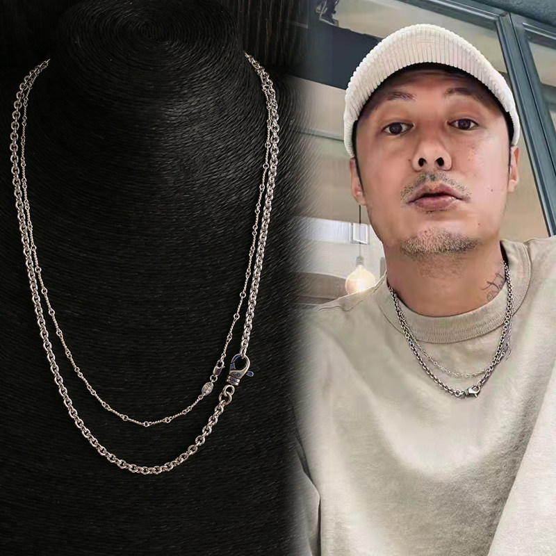 金馨手工制作余文乐同款925纯银 叠戴项链套装 男女款 银链 配饰
