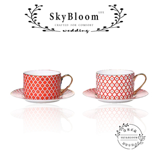 SkyBloom诗客星韵骨瓷咖啡杯菱形几何图案轻奢礼物高档情侣杯套装