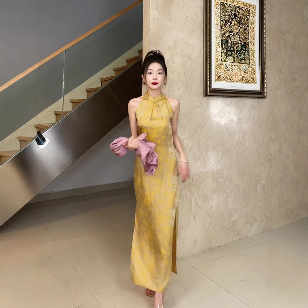 TZ2699新中式小众改良版旗袍裙女2023夏季新款修身显高长款连衣裙