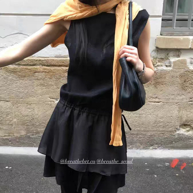 陌奈·XH韩系显瘦背心裙东大门夏季新款抽绳收腰荷叶边无袖连衣裙