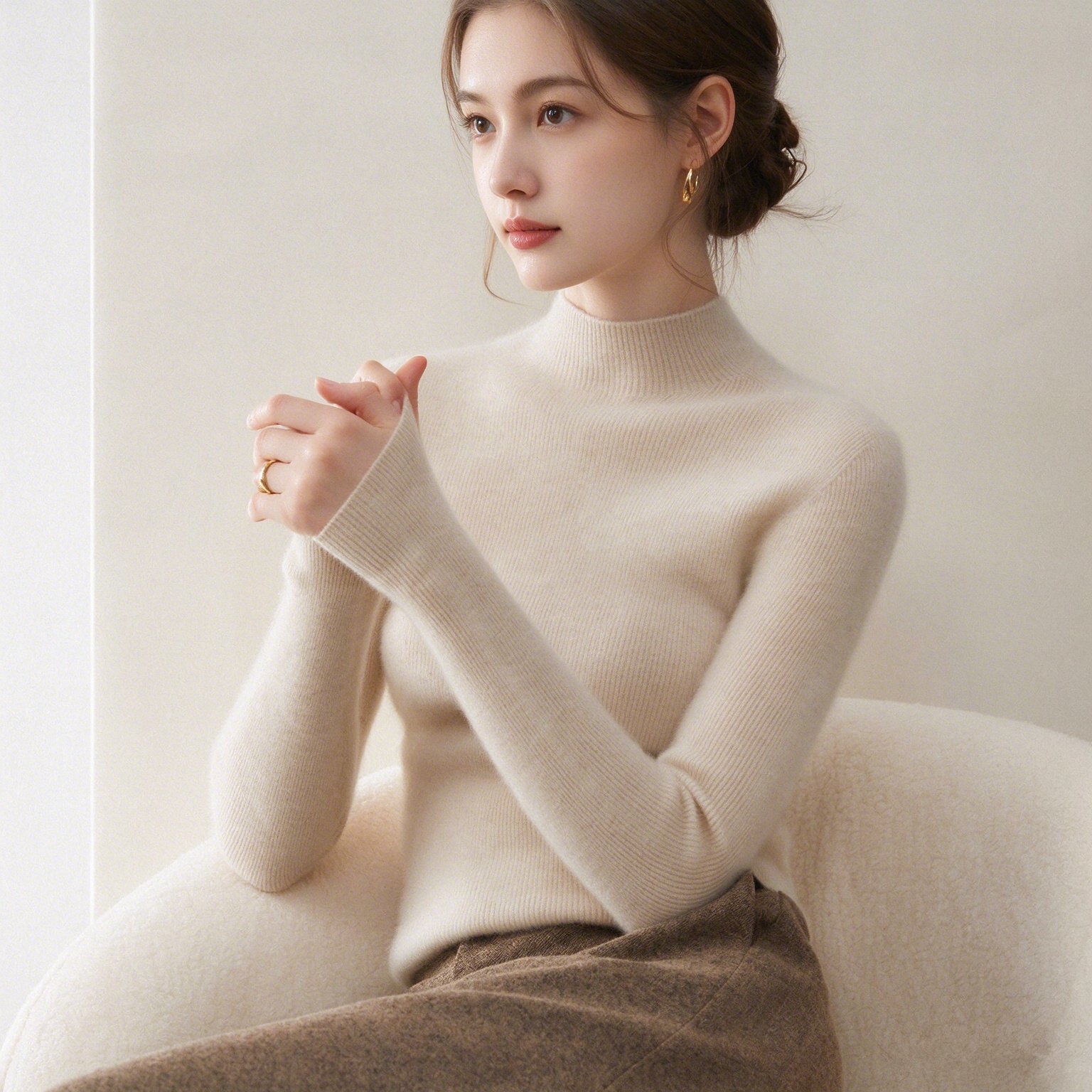 一线成衣100%纯山羊绒衫女士半高领修身内搭针织打底衫套头毛衣