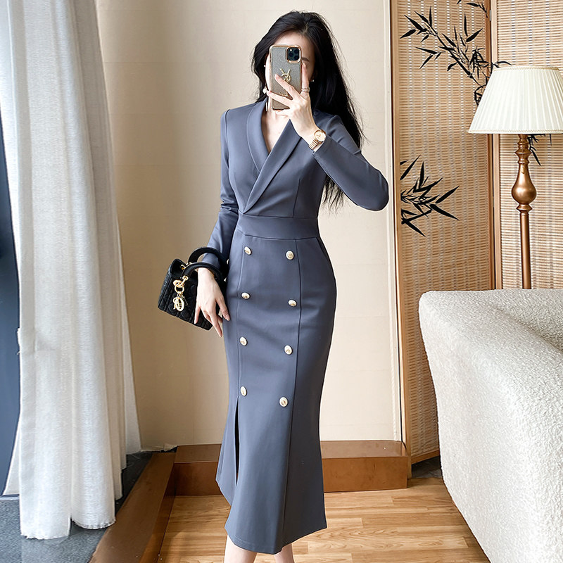 西装连衣裙女秋装新款高级感气质女神范职业装高端包臀裙子双排扣