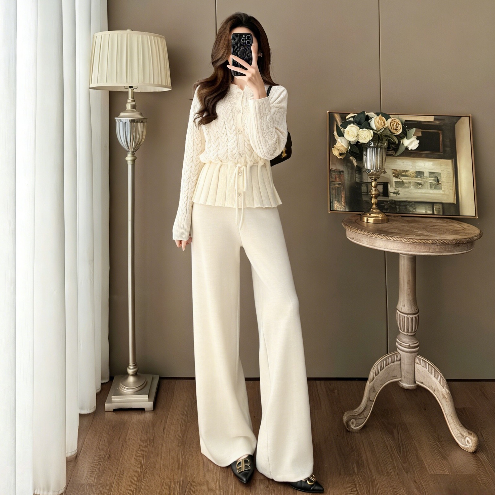 气质设计感针织开衫阔腿裤套装女一整套减龄显瘦2026新款春装