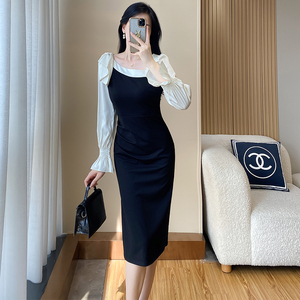 早秋法式长裙子2024年秋季新款女装气质正式场合连长袖黑色连衣裙