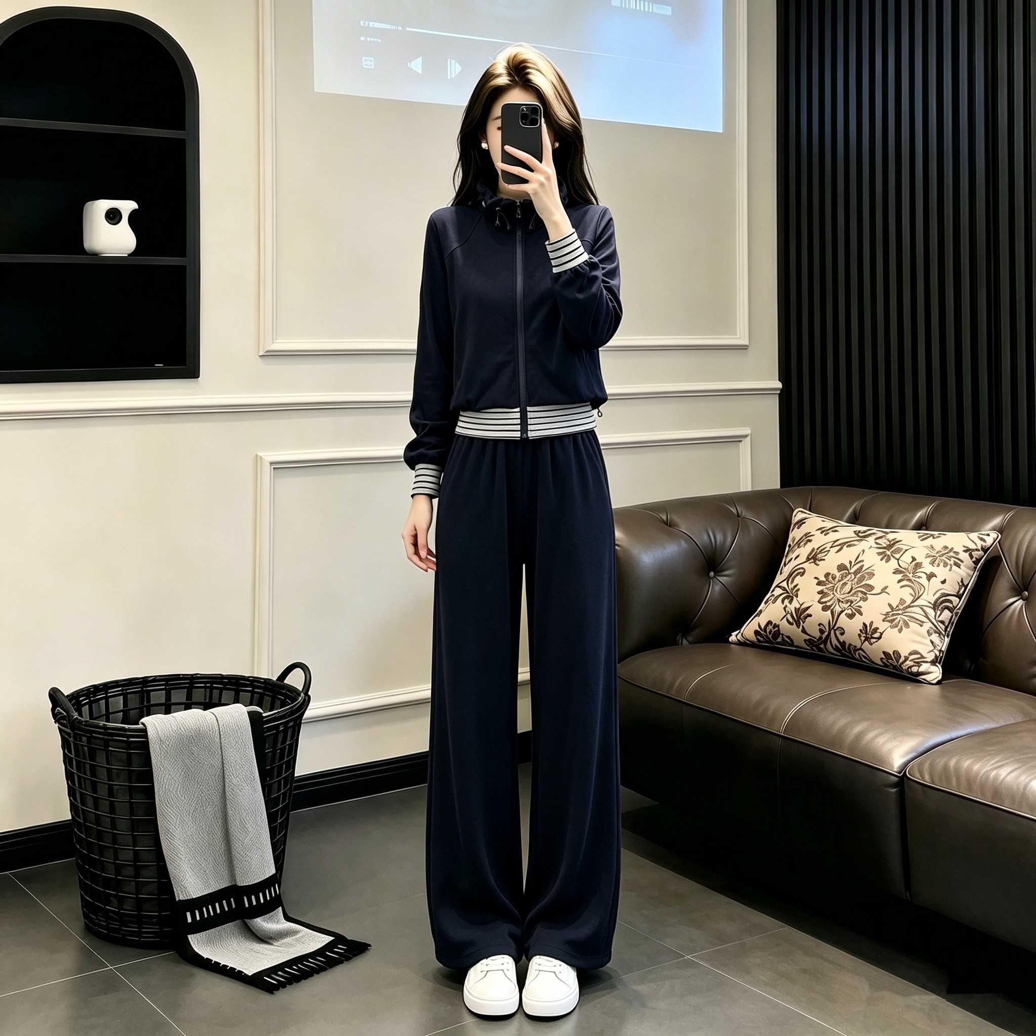 秋季韩系显瘦卫衣阔腿裤套装女