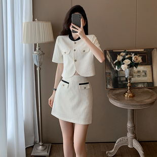 轻奢高级感休闲时尚套装女2024新款夏季小香风短袖上衣短裙两件套