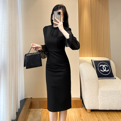 春秋内塔外穿假两件立领连衣裙女