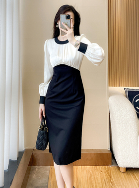 秋装女2025年新款高级感法式气质显瘦遮肚子减龄黑色小香风连衣裙