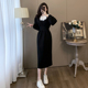 秋冬季 2023新款 黑色连衣裙气质收腰显瘦高级感减龄卫衣裙洋气长裙