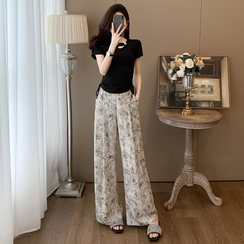 两件套高级感休闲运动套装女夏季2026新款国风黑色短袖T恤阔腿裤