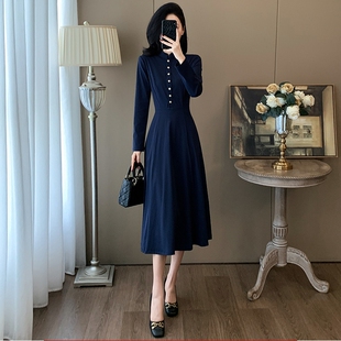 气质高级感时尚 休闲连衣裙女秋冬新款 显瘦减龄长裙 赫本风长袖 法式