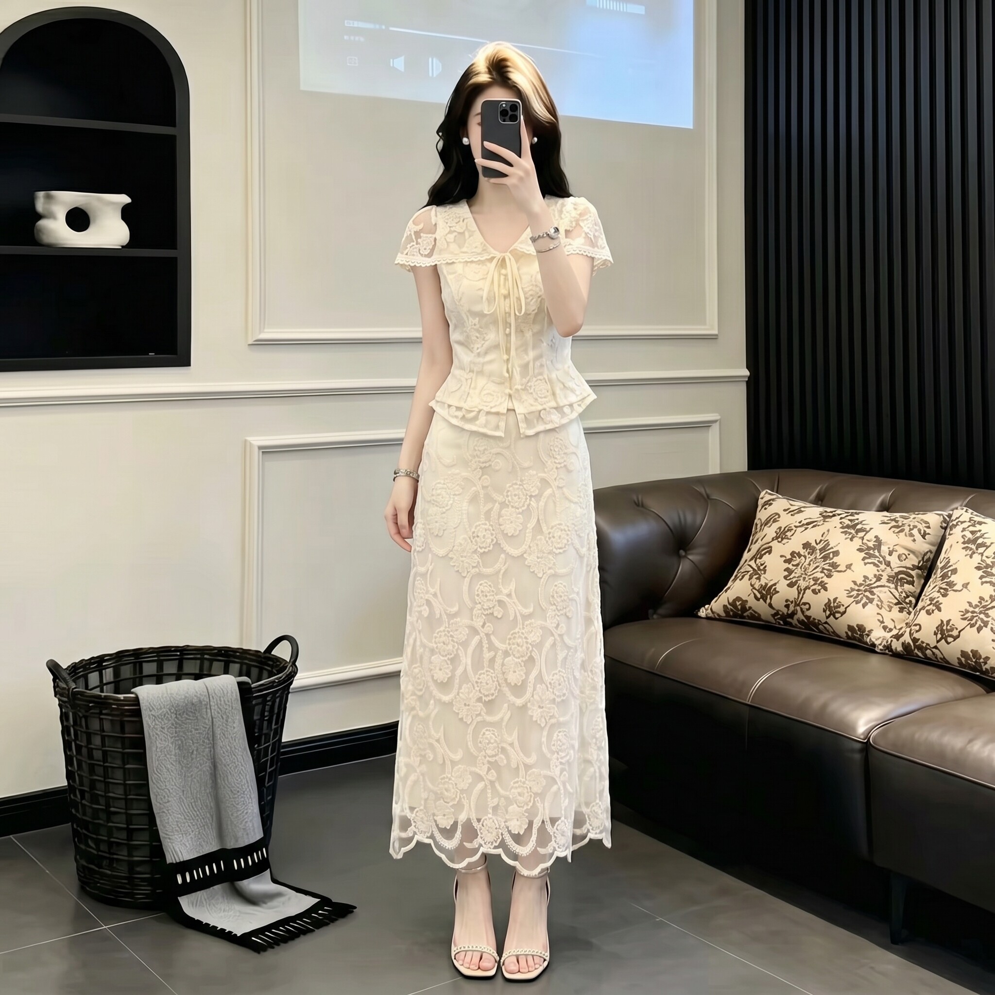 法式蕾丝绣花夏季显瘦女两件套