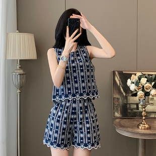 2025夏新款时尚套装女高级感气质无袖小香风阔腿短裤两件套小个子