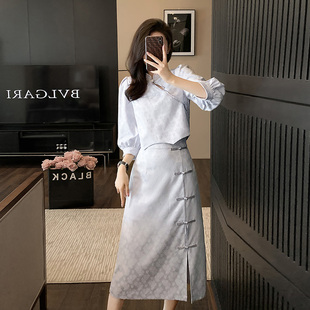 改良旗袍2024新款秋装包臀半身裙两件套国风新中式套装包臀显瘦女